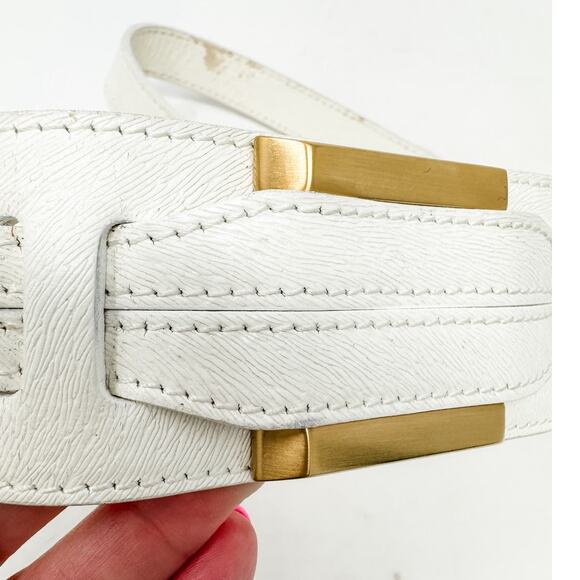Fendi vintage white leather gold double buckle adjustable belt size 80 CM / 32” - Picture 5 of 8